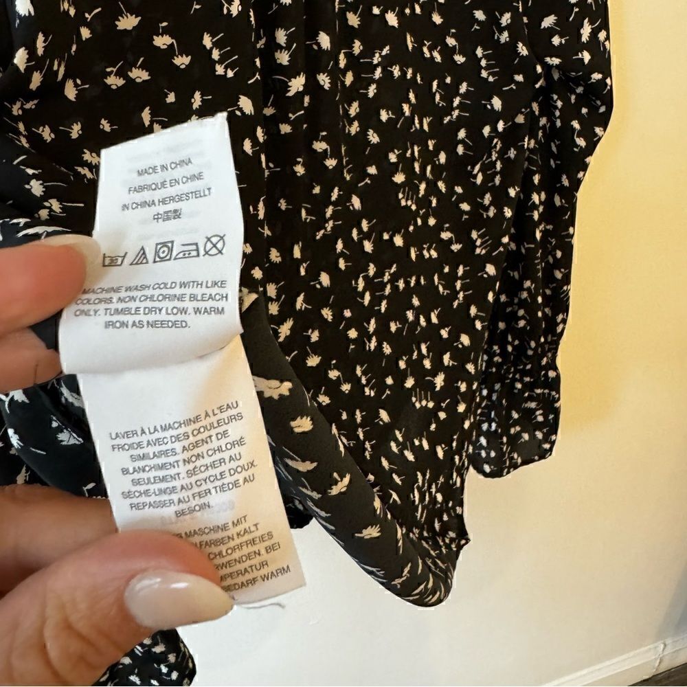 Leaving Soon!J Crew Black Floral Pintuck Popover Top with Long Bell Sleeve - Picture 6 of 6